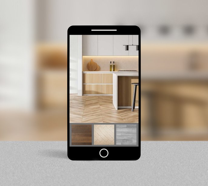 Product visualizer app on smartphone from Novakoski Floor Covering in Anderson, IN