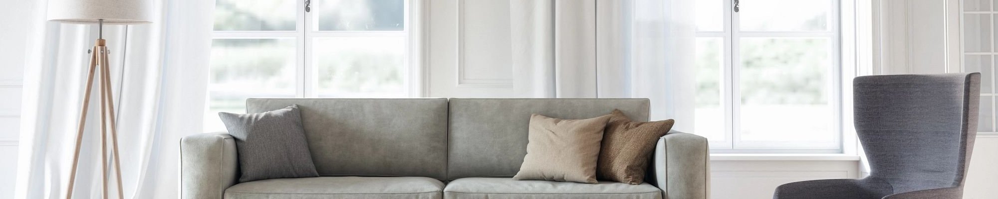 Living room with a gray couch - More for the home from Novakoski Floor Covering in Anderson, IN